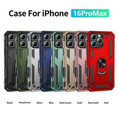 Sergeant Shockproof Drop-proof PC+TPU Phone Protective Case with Metal Ring Kickstand and Metal Patch for iphone 16 Pro Max