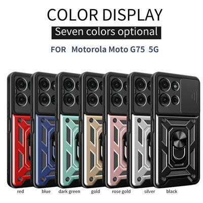 For Motorola G75 Ring Holder Kickstand Camera Slide Cover Design PC + TPU Phone Back Cover Case