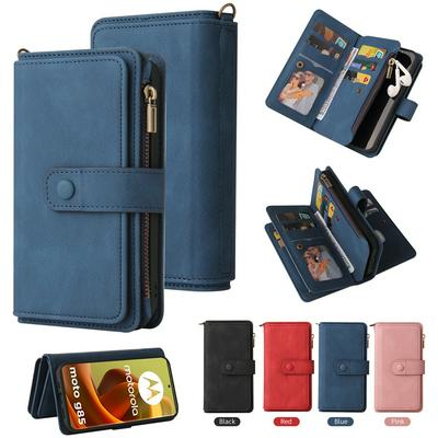 For Motorola Moto G85 5G KT Multi-Functional Series-2 15 Cards Design Buckle Closure Skin Touch PU Leather Phone Wallet Stand Case with Wrist Strap