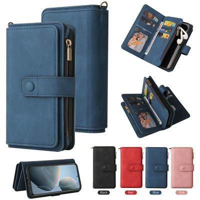 For Xiaomi 14T KT Multi-Functional Series-2 15 Cards Design Buckle Closure Skin Touch PU Leather Phone Wallet Stand Case with Wrist Strap