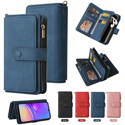 For Samsung Galaxy A06 KT Multi-Functional Series-2 15 Cards Design Buckle Closure Skin Touch PU Leather Phone Wallet Stand Case with Wrist Strap