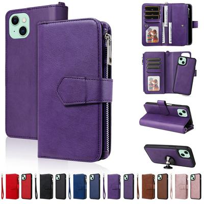 KT Multi-functional Series-4 for iPhone 15 Plus Case Detachable PU Leather Zipper Flip Wallet Phone Cover