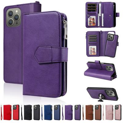 KT Multi-functional Series-4 for iPhone 15 Pro Max Case Detachable PU Leather Zipper Flip Wallet Phone Cover