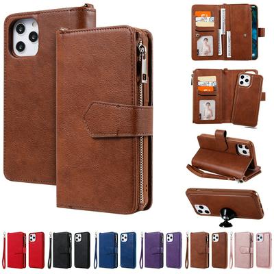 KT Multi-functional Series-4 for iPhone 12 Case Detachable PU Leather Zipper Flip Wallet Phone Cover