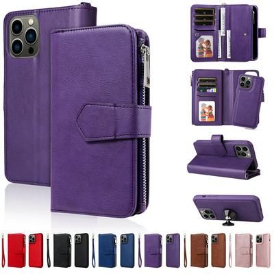 KT Multi-functional Series-4 for iPhone 13 Pro Case Detachable PU Leather Zipper Flip Wallet Phone Cover