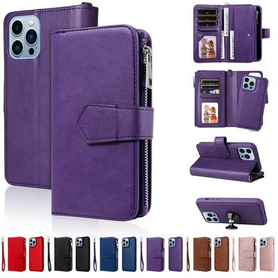 KT Multi-functional Series-4 for iPhone 13 Pro Max Case Detachable PU Leather Zipper Flip Wallet Phone Cover