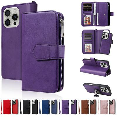 KT Multi-functional Series-4 for iPhone 16 Pro Case Detachable PU Leather Zipper Flip Wallet Phone Cover
