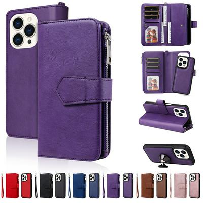 KT Multi-functional Series-4 for iPhone 15 Pro Case Detachable PU Leather Zipper Flip Wallet Phone Cover