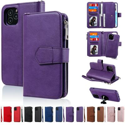 KT Multi-functional Series-4 for iPhone 12 Pro Case Detachable PU Leather Zipper Flip Wallet Phone Cover