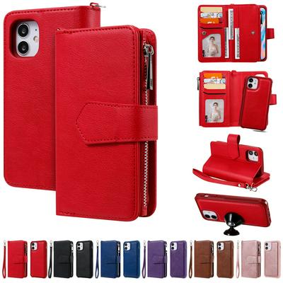 KT Multi-functional Series-4 for iPhone 12 Mini Case Detachable PU Leather Zipper Flip Wallet Phone Cover