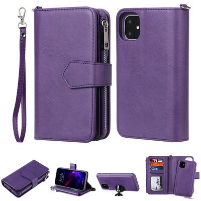 KT Multi-functional Series-4 for iPhone 11 Case Detachable PU Leather Zipper Flip Wallet Phone Cover