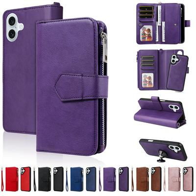 KT Multi-functional Series-4 for iPhone 16 Plus Case Detachable PU Leather Zipper Flip Wallet Phone Cover