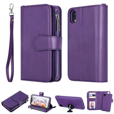 KT Multi-functional Series-4 for iPhone XR Case Detachable PU Leather Zipper Flip Wallet Phone Cover