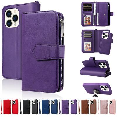 KT Multi-functional Series-4 for iPhone 14 Pro Case Detachable PU Leather Zipper Flip Wallet Phone Cover