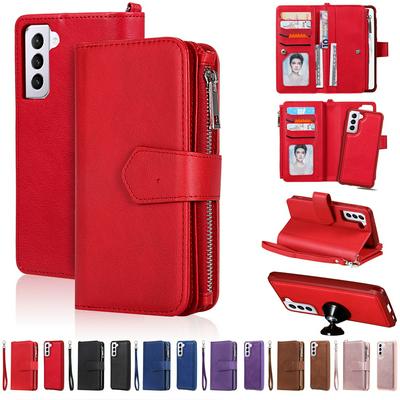 KT Multi-functional Series-4 for Samsung Galaxy S21 Case Detachable PU Leather Zipper Flip Wallet Phone Cover