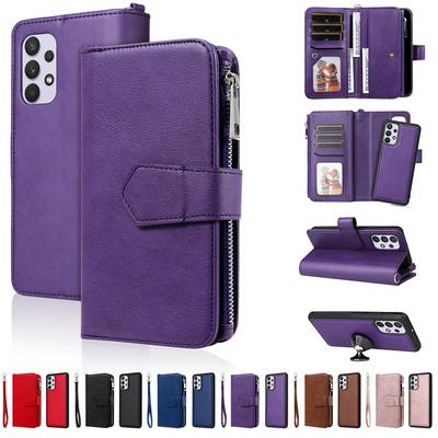 KT Multi-functional Series-4 for Samsung Galaxy A32 4G Case Detachable PU Leather Zipper Flip Wallet Phone Cover