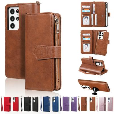 KT Multi-functional Series-4 for Samsung Galaxy S21 Ultra Case Detachable PU Leather Zipper Flip Wallet Phone Cover
