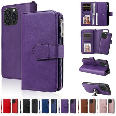 KT Multi-functional Series-4 for iPhone 16 Pro Max Case Detachable PU Leather Zipper Flip Wallet Phone Cover