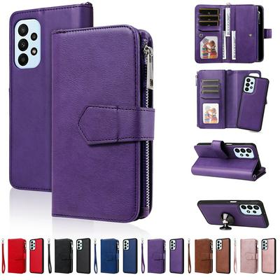 KT Multi-functional Series-4 for Samsung Galaxy A23 4G Case Detachable PU Leather Zipper Flip Wallet Phone Cover