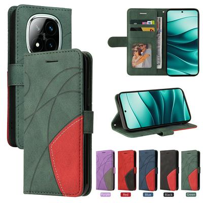 For Xiaomi Redmi Note 14 Pro 5G/Note 14 Pro Plus 5G Double-color Stitching Scratch Resistant Wallet Leather Case 