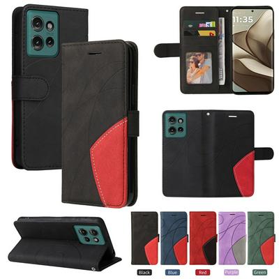 For Motorola Moto Edge 50 5G Double-color Stitching Scratch Resistant Wallet Leather Case 