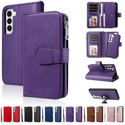 KT Multi-functional Series-4 for Samsung Galaxy S21 FE Case Detachable PU Leather Zipper Flip Wallet Phone Cover