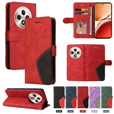 For Oppo Reno 12F Double-color Stitching Scratch Resistant Wallet Leather Case 