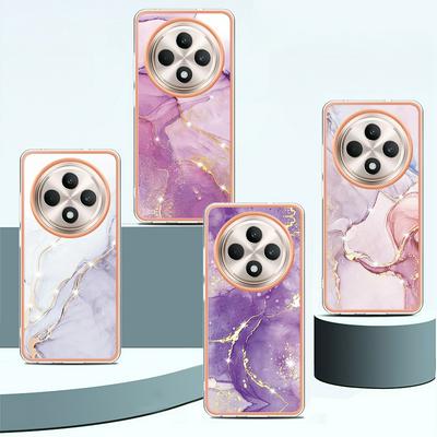 For Oppo Reno 12F IMD Marble Pattern Electroplated Phone Case IMD 2.0mm TPU Skin Anti-Scratch Cover