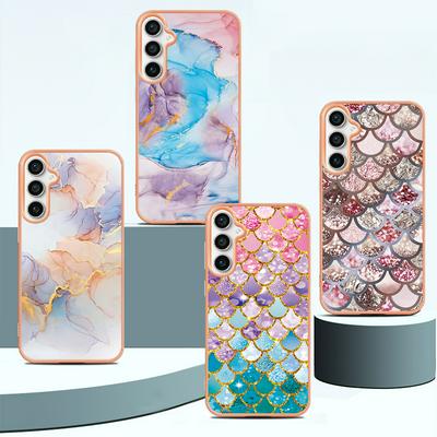 For Samsung Galaxy S24 FE IMD Anti-dirt Anti-scratch Soft TPU Case Electroplating Edge IMD Marble Floral Pattern Cover