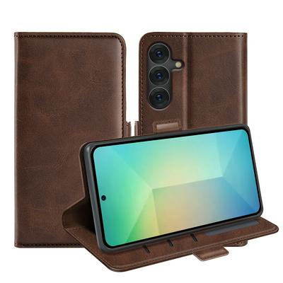For Samsung Galaxy S25 Double Buckle Wallet Style Folio Flip Leather Case with Stand and Card Slots Function
