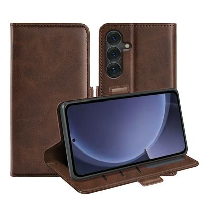 For Samsung Galaxy S25 Plus Double Buckle Wallet Style Folio Flip Leather Case with Stand and Card Slots Function