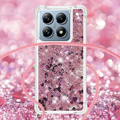 For Xiaomi 14T Pro Solid Color Anti-fall Quicksand Soft TPU Back Phone Cover with Lanyard