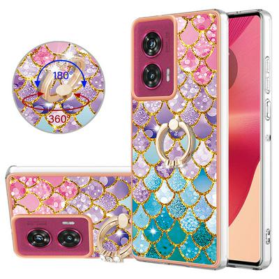 For Motorola Moto Edge 50 Fuison IMD Series-6 Ring Kickstand Feature Anti-wear Electroplated Frame TPU Case IMD Protective Back Cover