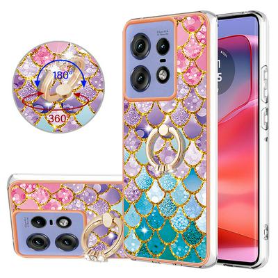 For Motorola Moto Edge 50 Pro IMD Series-6 Ring Kickstand Feature Anti-wear Electroplated Frame TPU Case IMD Protective Back Cover