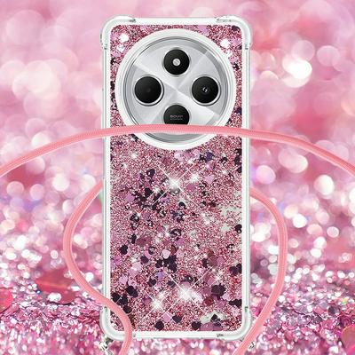 For Xiaomi Redmi 14C Solid Color Anti-fall Quicksand Soft TPU Back Phone Cover with Lanyard