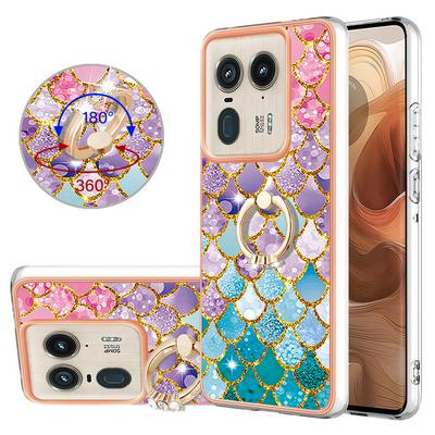 For Motorola Moto Edge 50 Ultra IMD Series-6 Ring Kickstand Feature Anti-wear Electroplated Frame TPU Case IMD Protective Back Cover