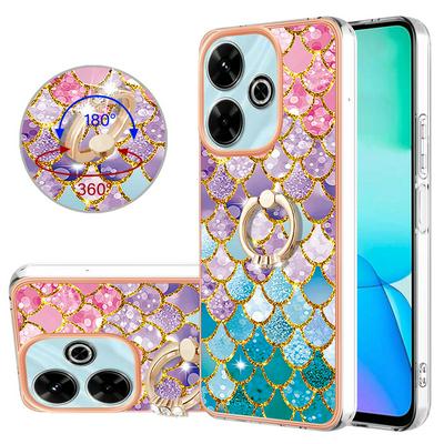 For Xiaomi Redmi 13 4G IMD Series-6 Ring Kickstand Feature Anti-wear Electroplated Frame TPU Case IMD Protective Back Cover