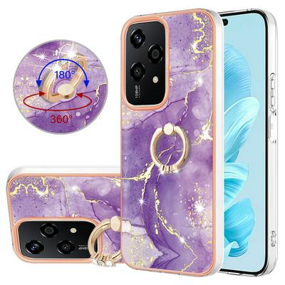 For Honor 200 Lite YB IMD Series Marble Pattern Electroplating Case Ring Grip Kickstand Soft TPU IMD Phone Cover