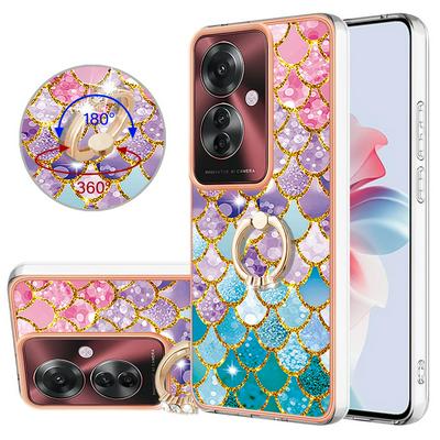 For Oppo Reno 11F 5G IMD Series-6 Ring Kickstand Feature Anti-wear Electroplated Frame TPU Case IMD Protective Back Cover