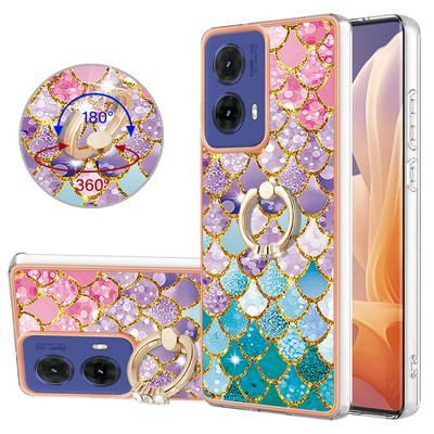 For Motorola Moto G85 IMD Series-6 Ring Kickstand Feature Anti-wear Electroplated Frame TPU Case IMD Protective Back Cover