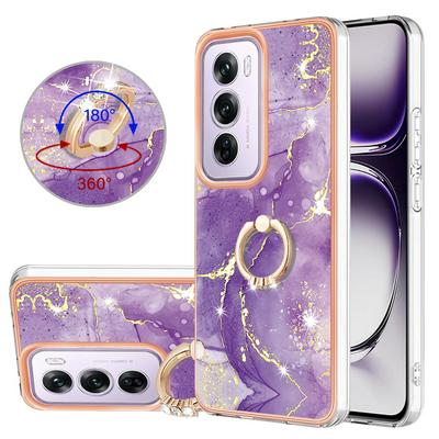 For Oppo Reno 12 Pro YB IMD Series Marble Pattern Electroplating Case Ring Grip Kickstand Soft TPU IMD Phone Cover
