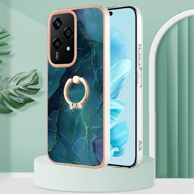 For Honor 200 Lite YB IMD Series Marble Pattern Electroplating Case Ring Grip Kickstand Soft TPU IMD Phone Cover