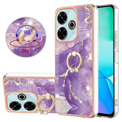 For Xiaomi Redmi 13 4G YB IMD Series Marble Pattern Electroplating Case Ring Grip Kickstand Soft TPU IMD Phone Cover