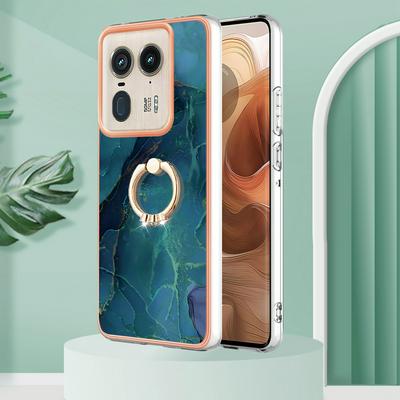 For Motorola Moto Edge 50 Ultra YB IMD Series Marble Pattern Electroplating Case Ring Grip Kickstand Soft TPU IMD Phone Cover