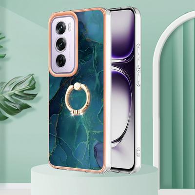 For Oppo Reno 12 Pro YB IMD Series Marble Pattern Electroplating Case Ring Grip Kickstand Soft TPU IMD Phone Cover