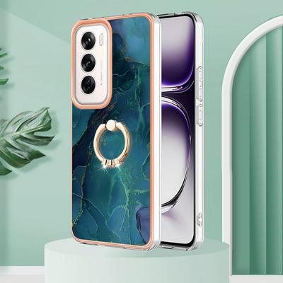 For Oppo Reno 12 YB IMD Series Marble Pattern Electroplating Case Ring Grip Kickstand Soft TPU IMD Phone Cover