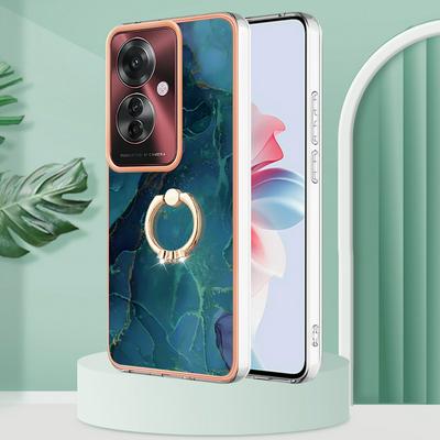 For Oppo Reno 11F 5G YB IMD Series Marble Pattern Electroplating Case Ring Grip Kickstand Soft TPU IMD Phone Cover
