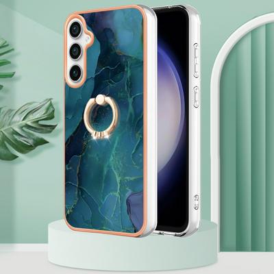 For Samsung Galaxy S24 FE YB IMD Series Marble Pattern Electroplating Case Ring Grip Kickstand Soft TPU IMD Phone Cover