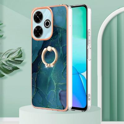 For Xiaomi Redmi 13 4G YB IMD Series Marble Pattern Electroplating Case Ring Grip Kickstand Soft TPU IMD Phone Cover