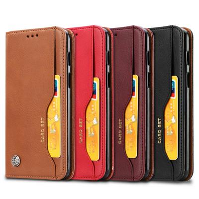 Knead Skin Pattern with Wallet External Card Slots Picture Photo Frame Stand Magnetic Closed PU Leather + TPU Protector Cover Case for Oneplus 6